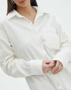 Oversized Cord Long Sleeve Shirt -Glassons Store r curt cord shirt milk imageback bl100483rcor
