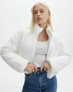 Zip Up Puffer Jacket -Glassons Store r eddie funnel crop puffer milk front cs84145rpln 1