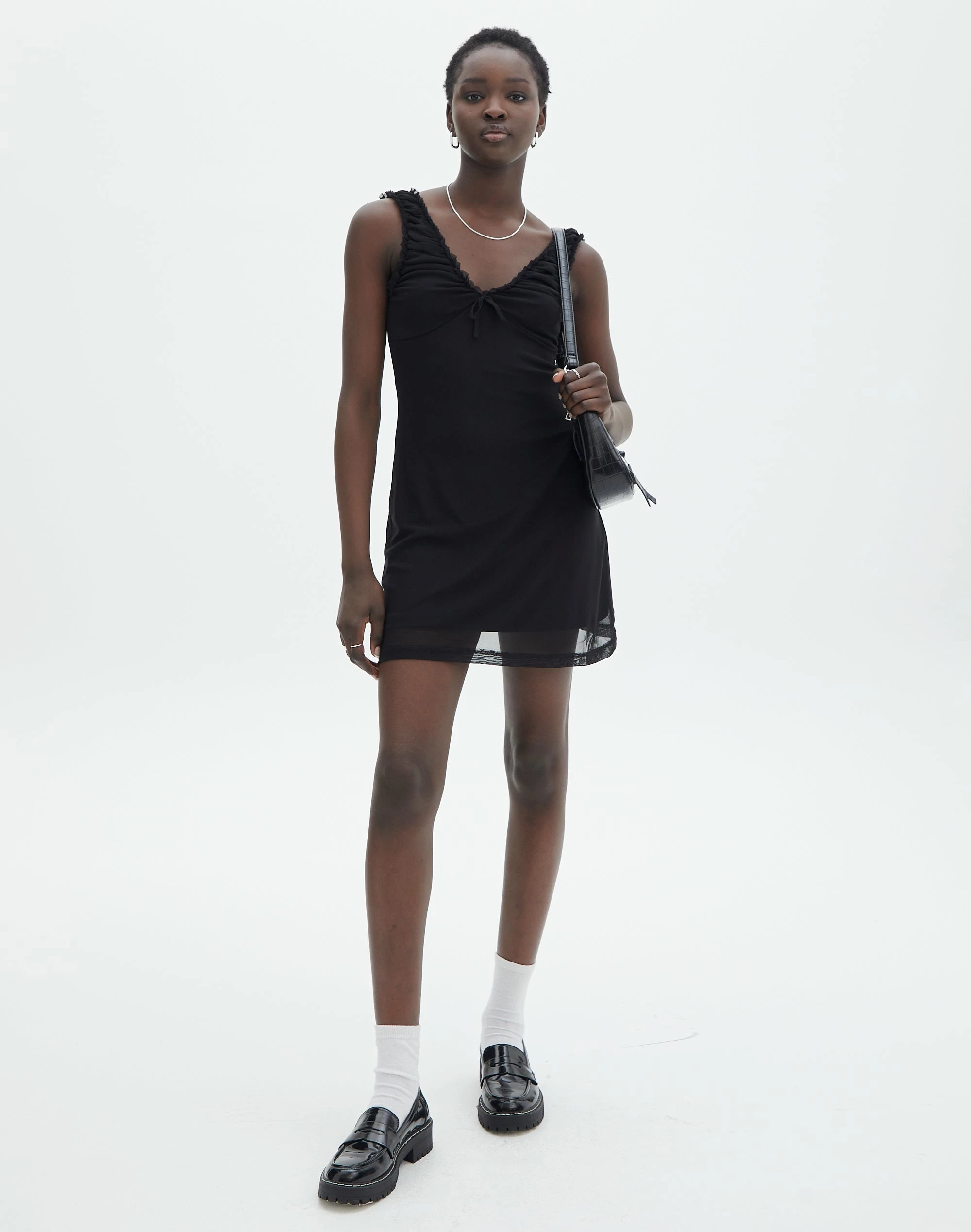 Ruched V Neck Mini Dress 3 Ruched V Neck Mini Dress