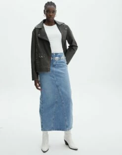 Faux Leather Drop Shoulder Oversized Jacket -Glassons Store r lisbon denim maxi skirt riley vintage wash front sl119702rdnm 2