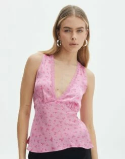 Printed Lace Trim Cami Top -Glassons Store r lola lace trim cami mini rose detail bv119674rmnr