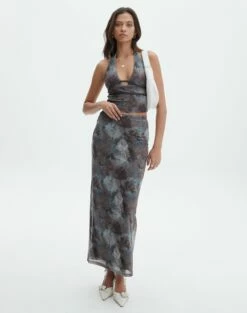Print Mesh Maxi Skirt 39 Print Mesh Maxi Skirt -Glassons Store r marina mesh maxi skirt mink tie dye front sl53303rpri 2