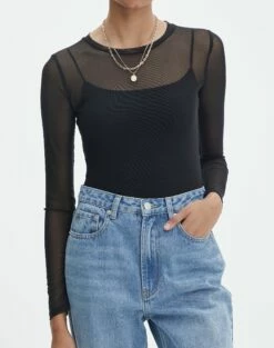 Long Sleeve Mesh Top -Glassons Store r milina ls mesh top black imageback tl30558rmes