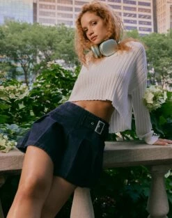 Double Button Knee Length Denim Skirt 32 Double Button Knee Length Denim Skirt -Glassons Store r polly pleat buckle skirt last rodeo indigo front ss123550rdnm