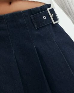 Denim Mini Pleat Buckle Skirt -Glassons Store r polly pleat buckle skirt last rodeo indigo imageback ss123550rdnm
