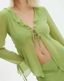 Mesh Frill Split Tie Front Blouse -Glassons Store r riley ruffle blouse wassa bae imageback bl64192rchi