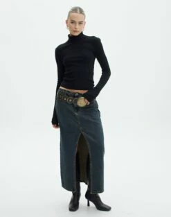 Denim Midi Front Split Skirt -Glassons Store r rita denim midi hemmed skirt darjeeling front sl55242rden 1