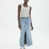 Denim Midi Front Split Skirt -Glassons Store r rita denim midi hemmed skirt riley vintage wash front sl55242rden 1