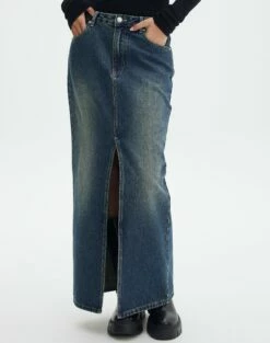 Split Front Denim Midi Skirt 29 Split Front Denim Midi Skirt -Glassons Store r roah denim maxi skirt coyote blue full sl118486rdnm