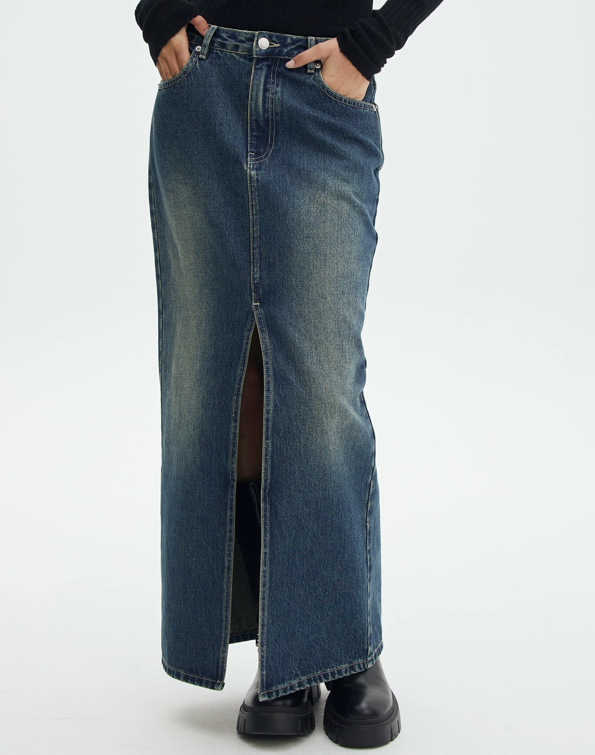 Split Front Denim Midi Skirt 10 Split Front Denim Midi Skirt - Image 8