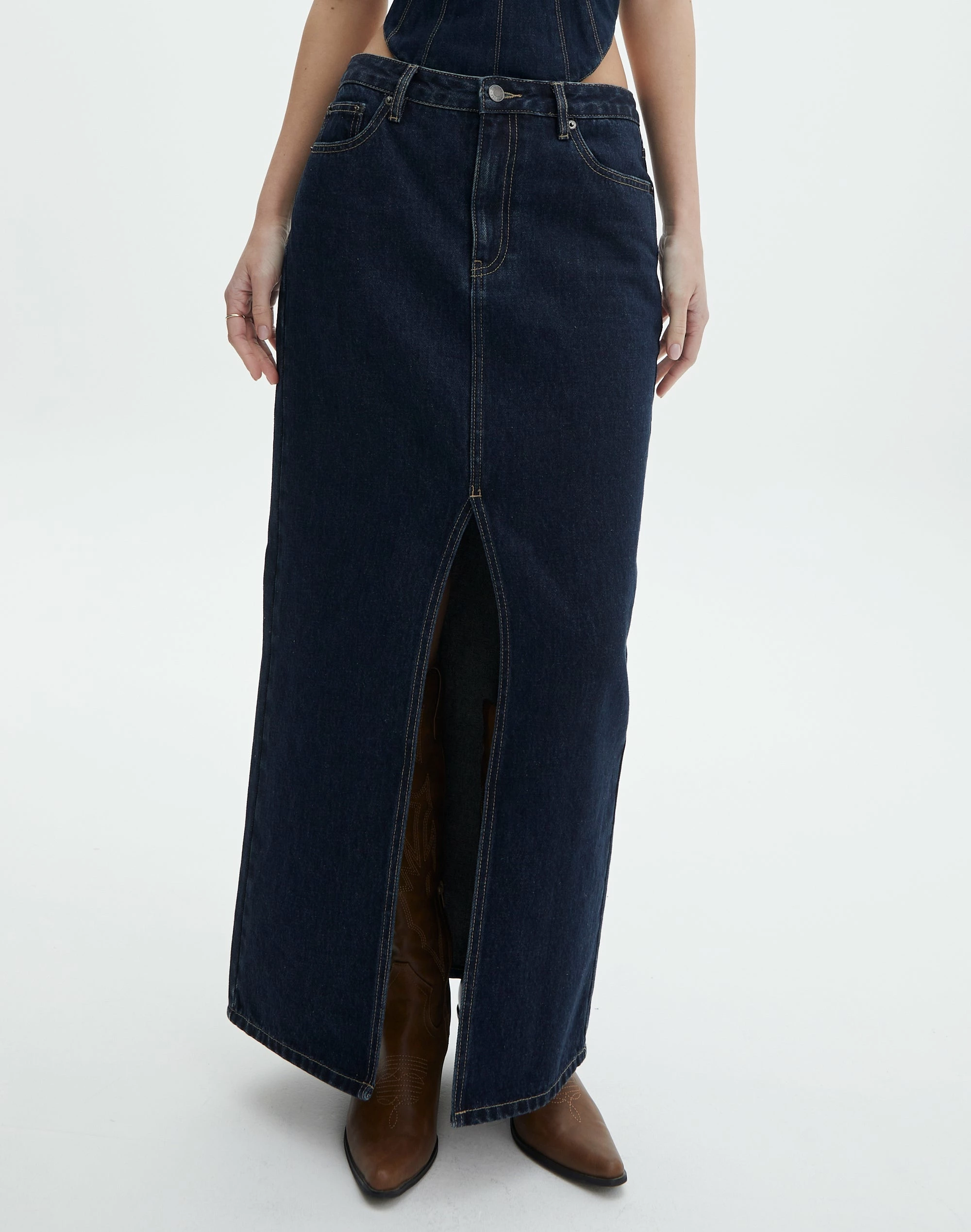 Split Front Denim Midi Skirt 20 Split Front Denim Midi Skirt - Image 18