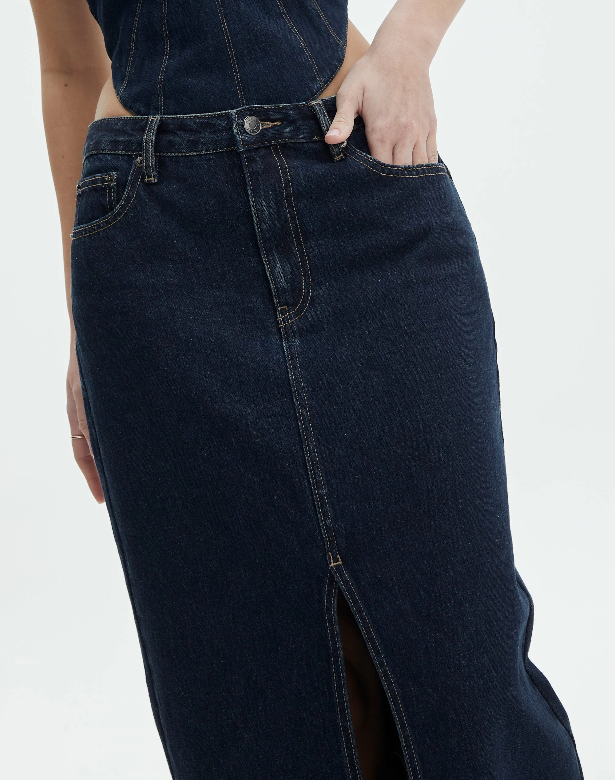 Split Front Denim Midi Skirt 22 Split Front Denim Midi Skirt - Image 20