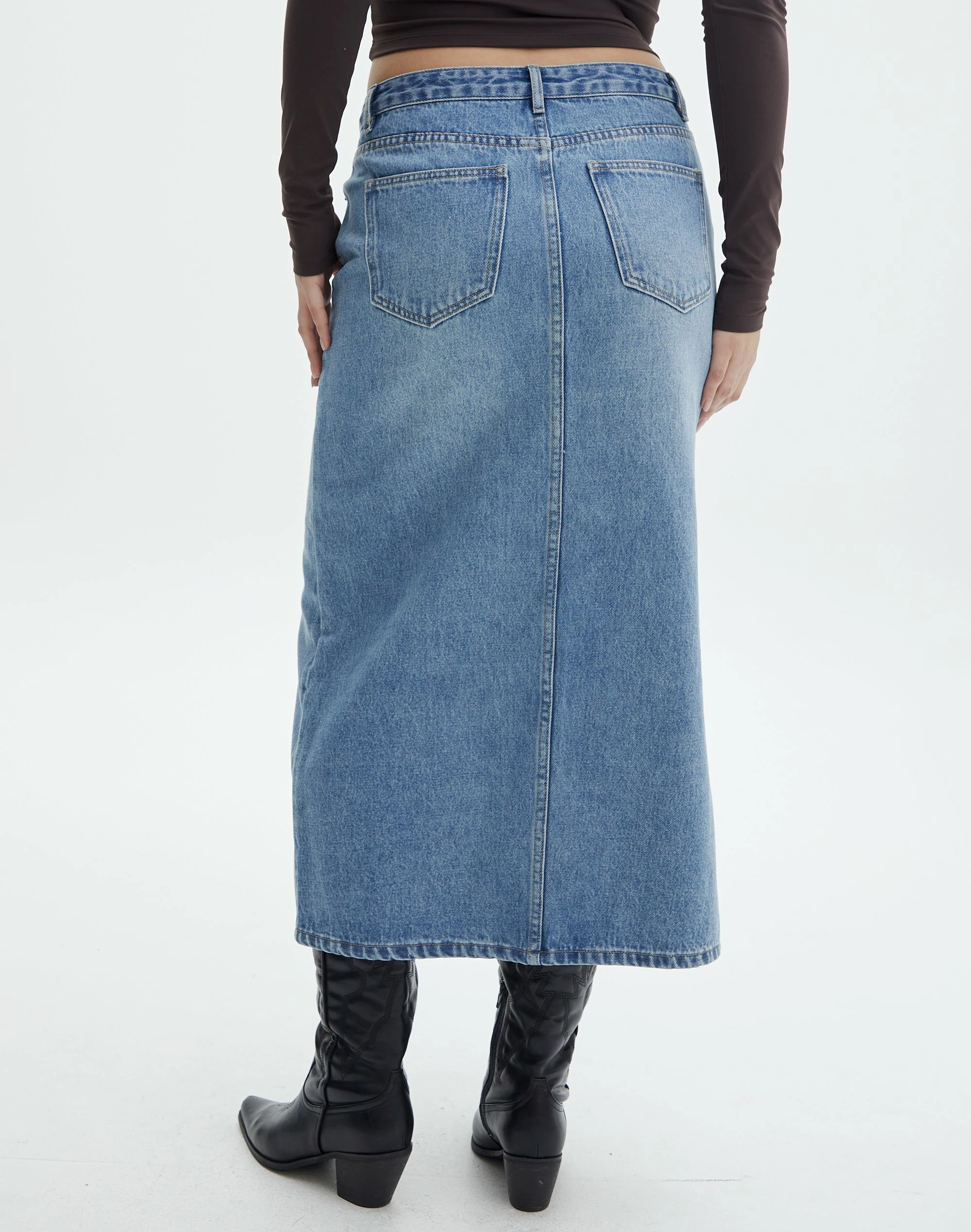 Split Front Denim Midi Skirt 6 Split Front Denim Midi Skirt - Image 4