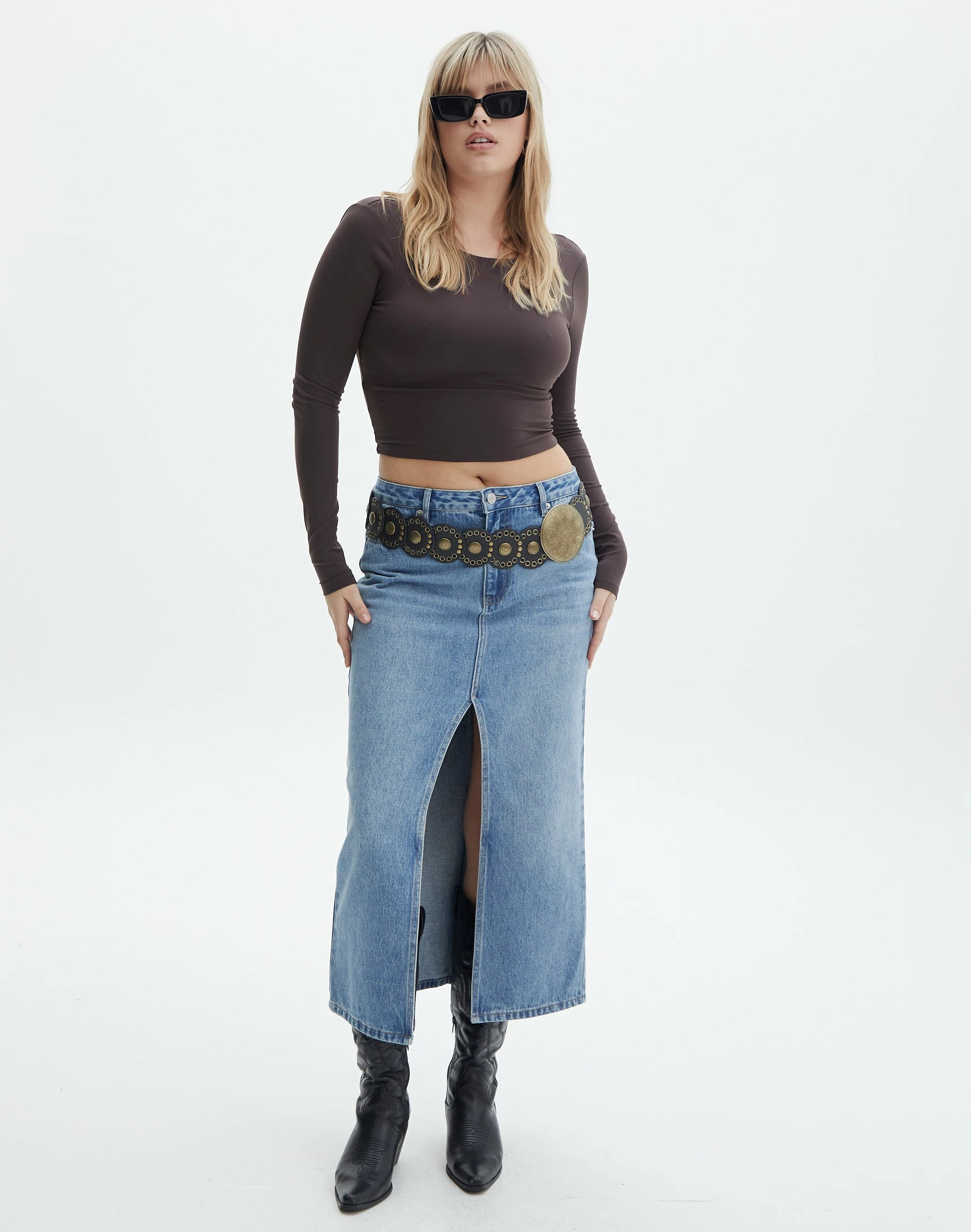 Split Front Denim Midi Skirt 5 Split Front Denim Midi Skirt - Image 3