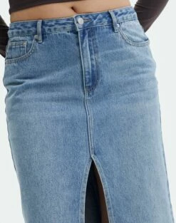 Split Front Denim Midi Skirt 26 Split Front Denim Midi Skirt -Glassons Store r roah denim maxi skirt riley vintage wash imageback sl118486rdnm