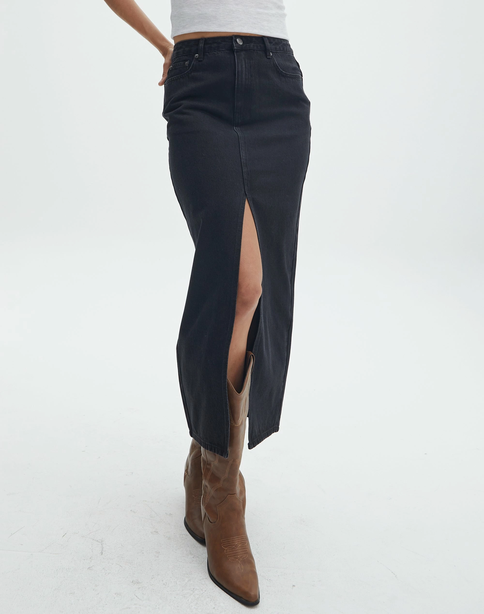 Split Front Denim Midi Skirt 15 Split Front Denim Midi Skirt - Image 13