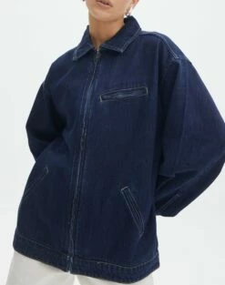 Oversized Denim Zip Up Jacket -Glassons Store r scooter denim jacket super indigo imageback jw107129rdnm