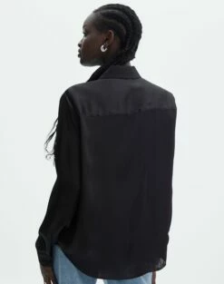 Pocket Satin Long Sleeve Shirt -Glassons Store r scout satin shirt black back bl106816rsat