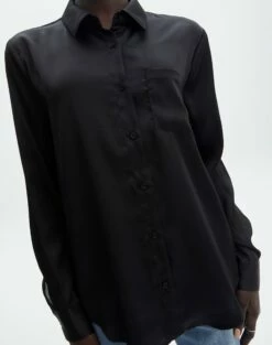 Pocket Satin Long Sleeve Shirt -Glassons Store r scout satin shirt black imageback bl106816rsat