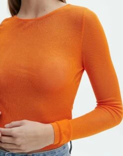 Sheer Long Sleeve Knit Top -Glassons Store rae sheer knit crew neck top youre so golden imageback kl123547vis