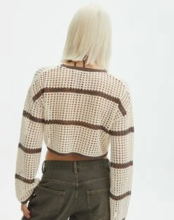 Crochet Stripe Long Sleeve Top -Glassons Store raven crochet longsleeve boneirish stripe back kl125709cro
