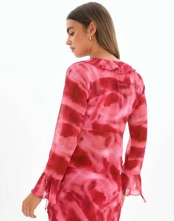 Print Frill Split Tie Front Blouse -Glassons Store riley ruffle blouse carnation skies back bl64192prt