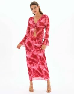 Print Frill Split Tie Front Blouse -Glassons Store riley ruffle blouse carnation skies full bl64192prt