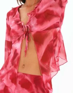 Print Frill Split Tie Front Blouse -Glassons Store riley ruffle blouse carnation skies imageback bl64192prt