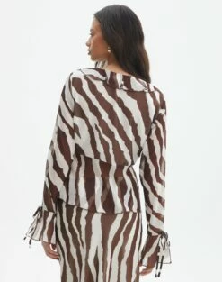 Print Frill Split Tie Front Blouse -Glassons Store riley ruffle blouse umber zebra back bl64192prt