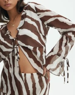 Print Frill Split Tie Front Blouse -Glassons Store riley ruffle blouse umber zebra imageback bl64192prt