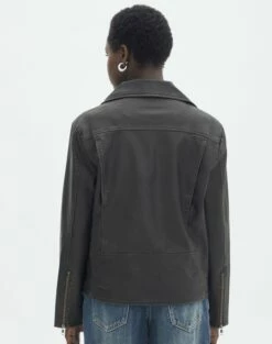 Washed Faux Leather Oversized Moto Jacket -Glassons Store rizzo moto jacket worn black back jw107158pu