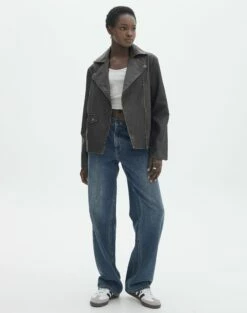 Washed Faux Leather Oversized Moto Jacket -Glassons Store rizzo moto jacket worn black full jw107158pu