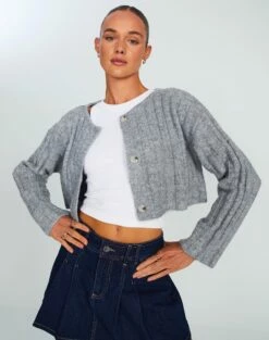 Cropped Long Sleeve Knit Cardigan