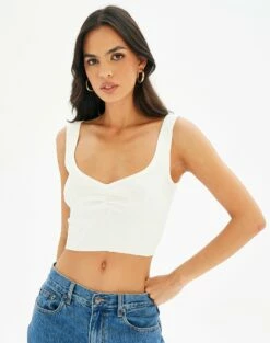 Sweetheart Ruched Cropped Tank 28 Sweetheart Ruched Cropped Tank -Glassons Store roddi ruched tank white front kv63199rib