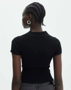 Collared Ribbed Knit Crop Top 24 Collared Ribbed Knit Crop Top -Glassons Store sammie collared black back ks123930vp