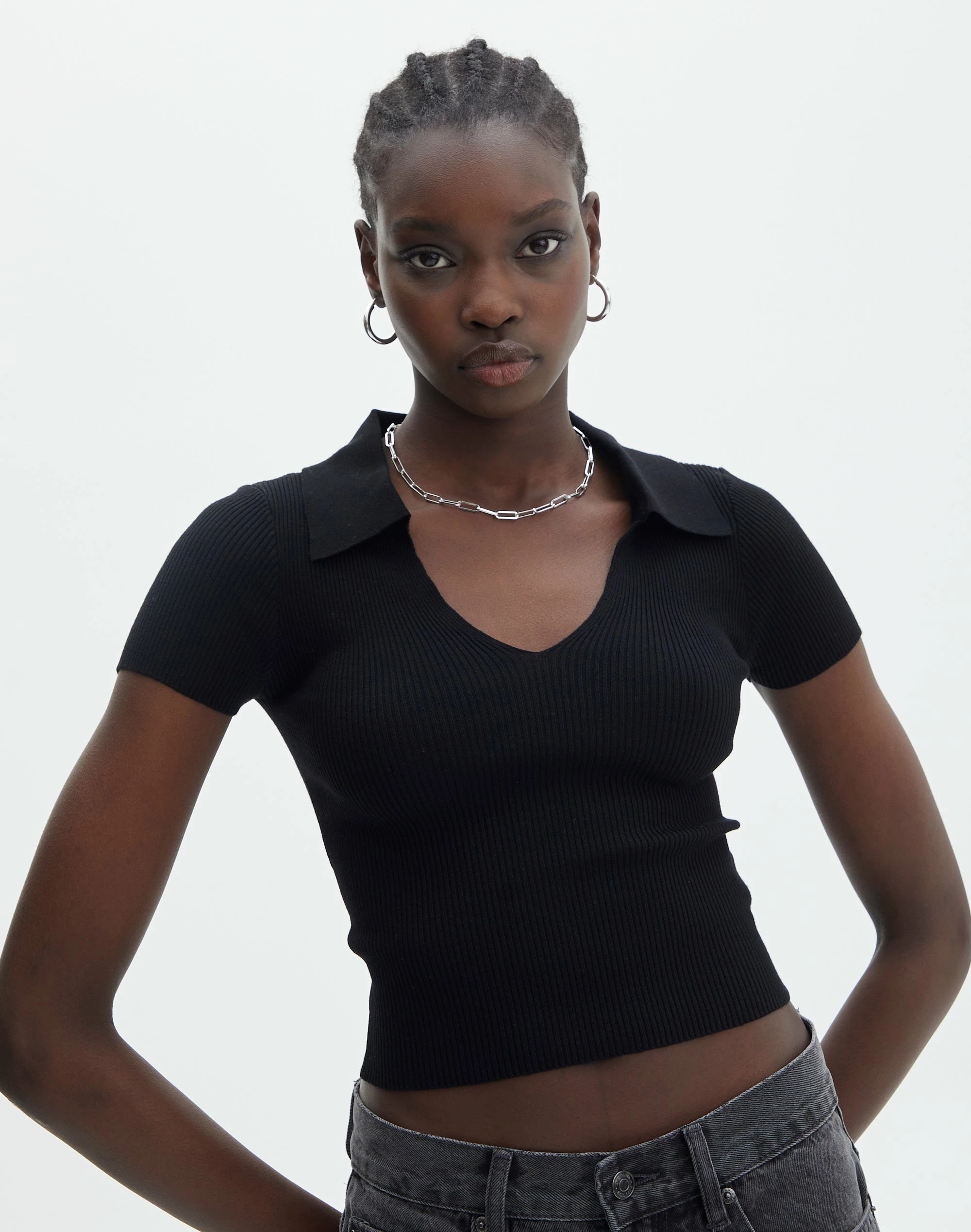 Collared Ribbed Knit Crop Top 3 Collared Ribbed Knit Crop Top