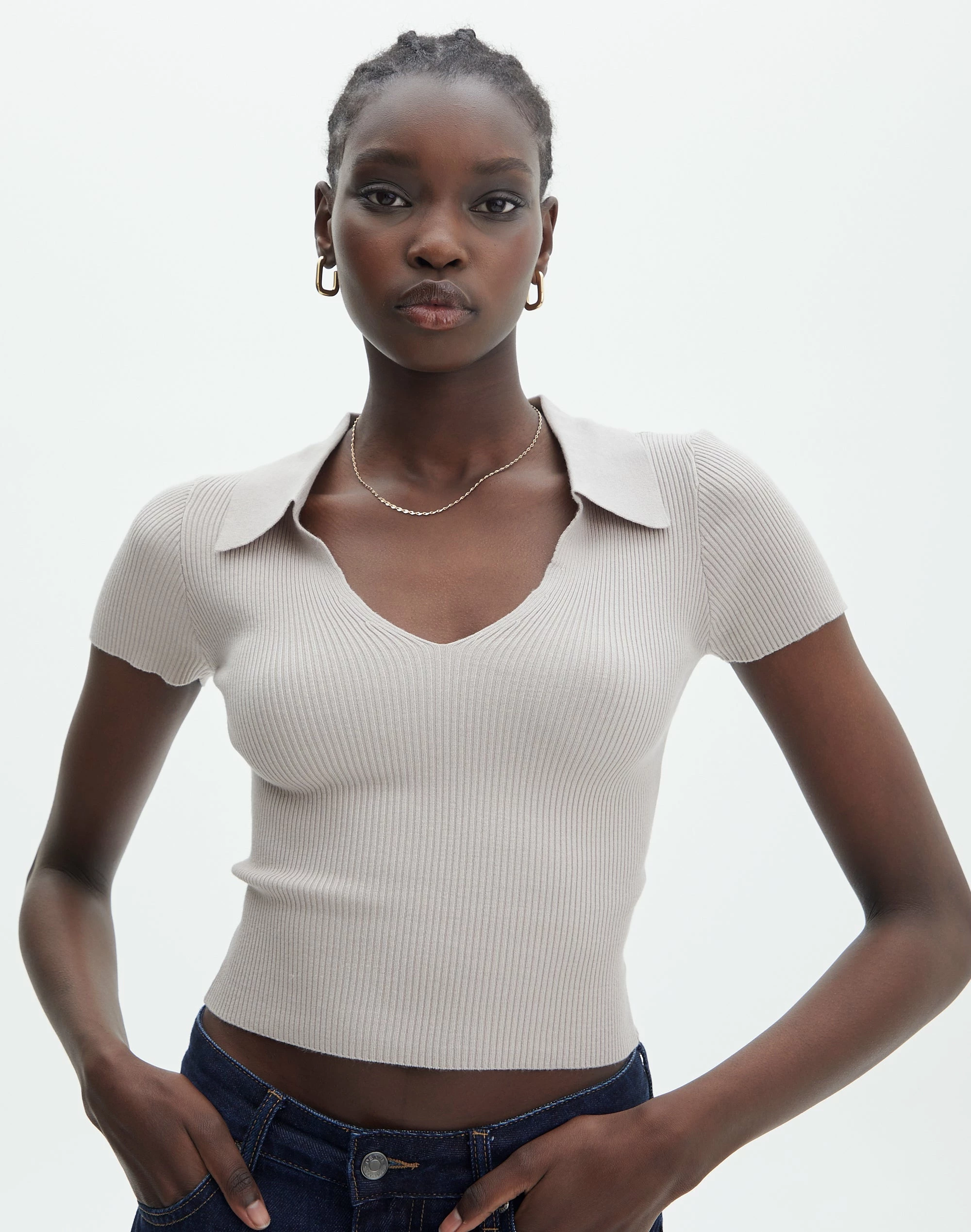 Collared Ribbed Knit Crop Top 8 Collared Ribbed Knit Crop Top - Image 6