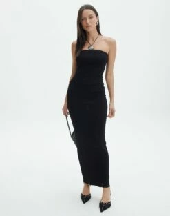 Sculpted Glitter Maxi Dress -Glassons Store sangria sparkle strapless slim black front kd117623lur