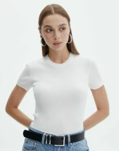 Knit Long Line T-Shirt -Glassons Store saphi short sleeve rib tee milk front ks119955vn