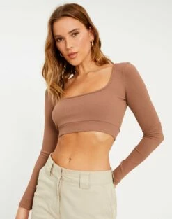 Foldover Off Shoulder Long Sleeve Top -Glassons Store shaka scoop neck top shiitake front tl54666rib