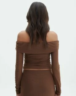 Foldover Off Shoulder Long Sleeve Top -Glassons Store sinka off the shoulder mesh top deep umber back tl119588rmsh