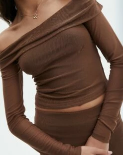 Foldover Off Shoulder Long Sleeve Top -Glassons Store sinka off the shoulder mesh top deep umber imageback tl119588rmsh