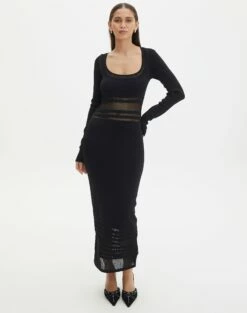Panelled Knit Long Sleeve Maxi Dress