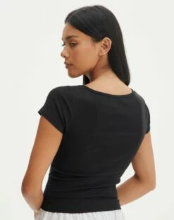 Cropped V Neck Tee -Glassons Store susu v neck top black back ts122528rib