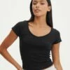 Cropped V Neck Tee -Glassons Store susu v neck top black front ts122528rib