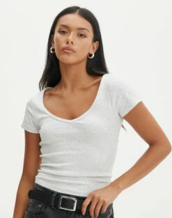 Cropped V Neck Tee -Glassons Store susu v neck top snow marle front ts122528rib