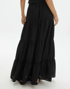 Linen Blend Tiered Maxi Skirt 23 Linen Blend Tiered Maxi Skirt -Glassons Store t boppie tiered linen maxi skirt black back sl120340tlv