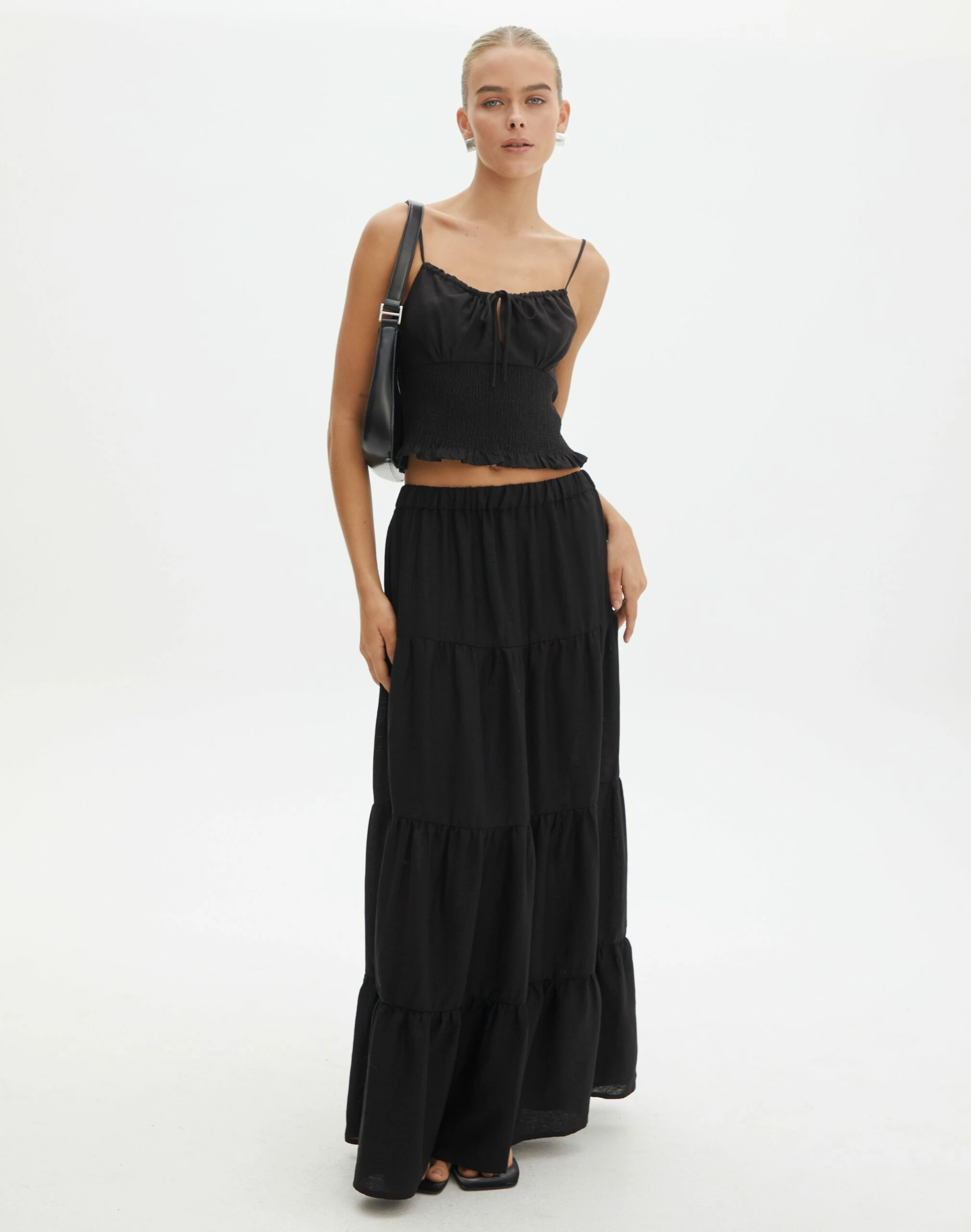 Linen Blend Tiered Maxi Skirt 2 Linen Blend Tiered Maxi Skirt