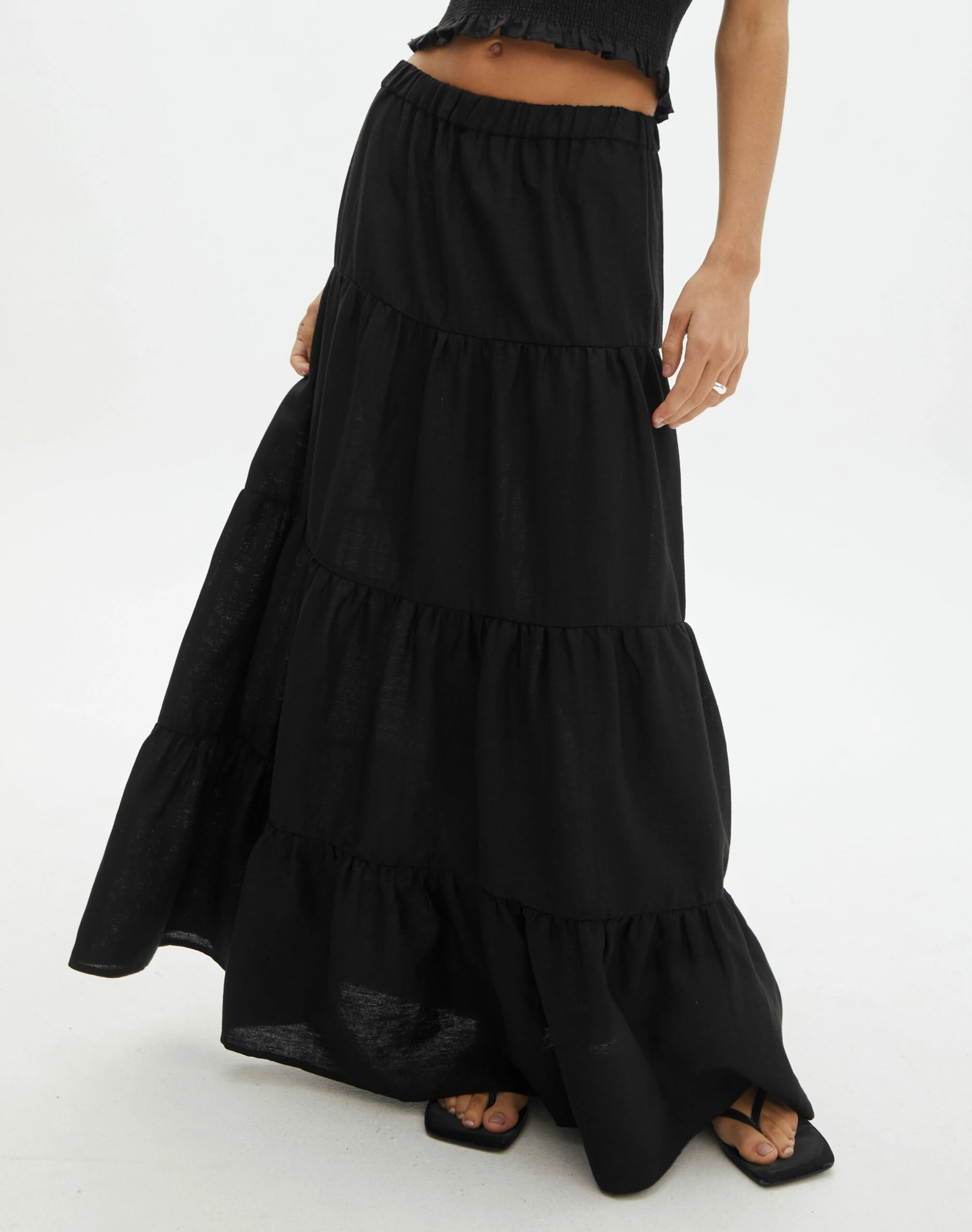 Linen Blend Tiered Maxi Skirt 3 Linen Blend Tiered Maxi Skirt - Image 2