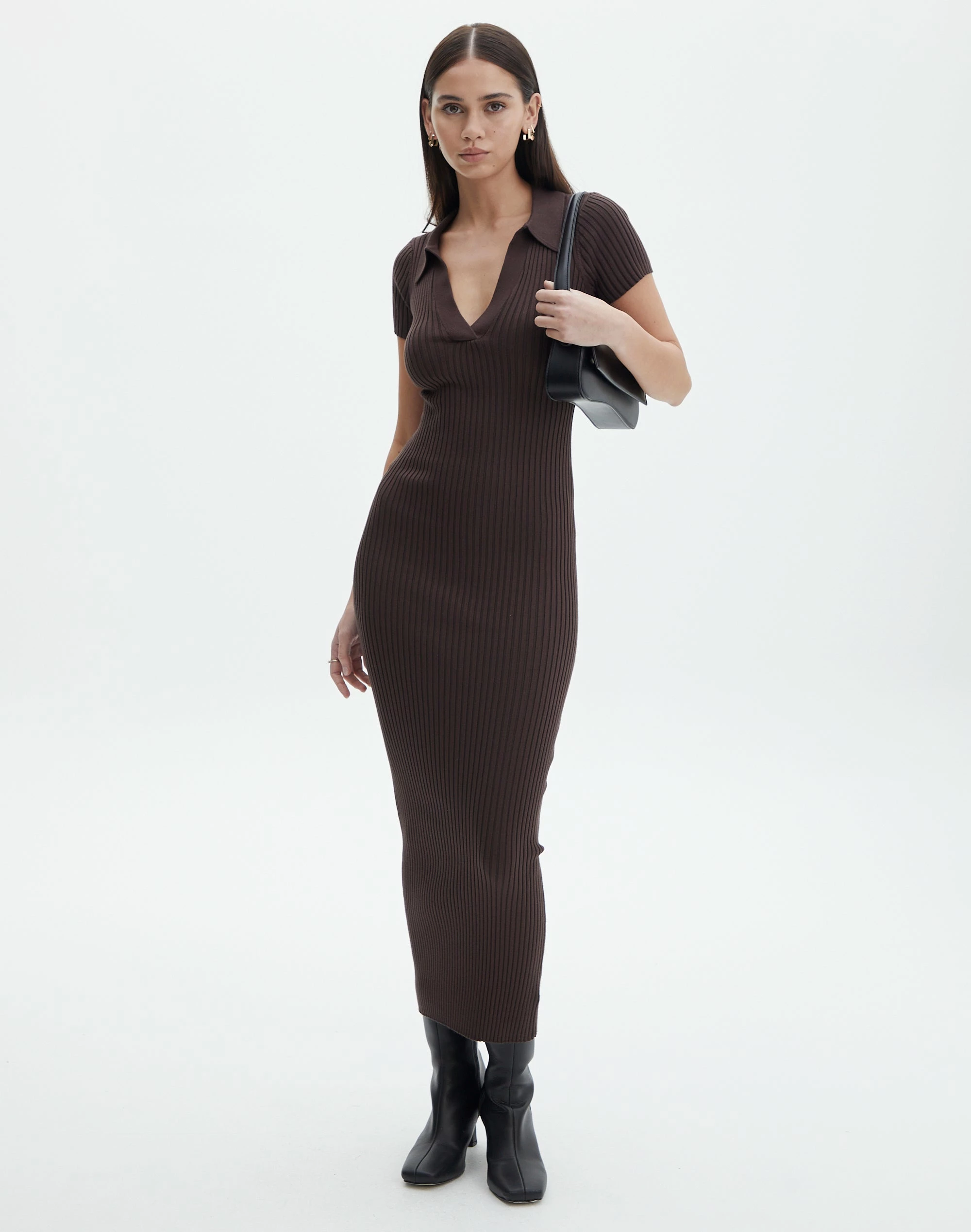 V Neck Collared Wide Rib Knit Dress 9 V Neck Collared Wide Rib Knit Dress - Image 7